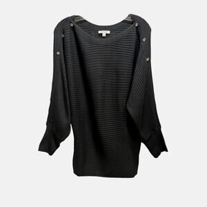 Skinnygirl Jeans Luna Boat Neck Ribbed Knit Sweater Black Button Shoulder Small